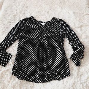 Candies black white hearts zipper front sz small blouse